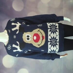 Sapphire sz L Christmas Reindeer and Snowflakes Adorable Knit Holiday Sweater